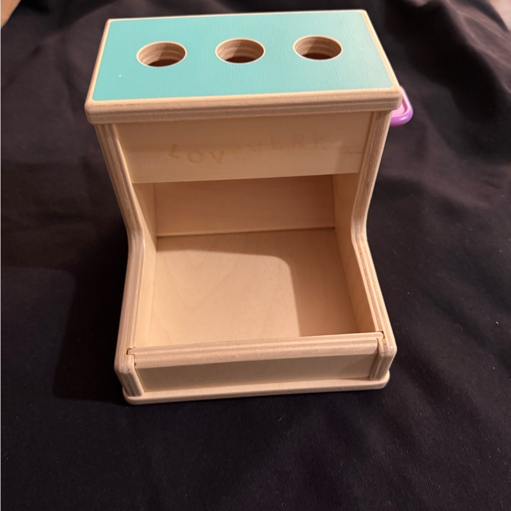 Lovevery Wooden Toy Organizer with Blue Top